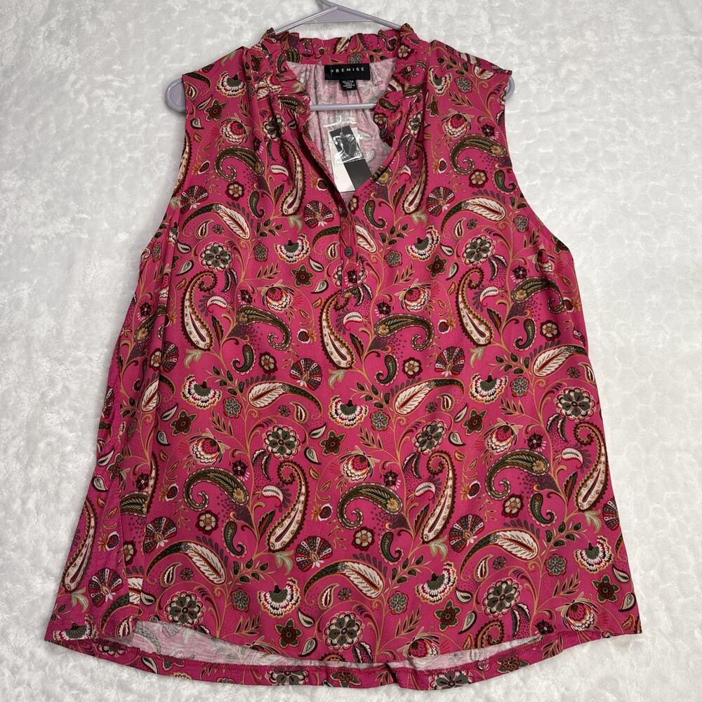 Premise Sleeveless Paisley Print Blouse Top Women’s Size XL Pink Multicolor NWT